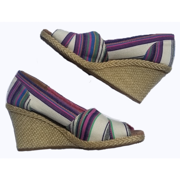 Toms Striped Espadrille Wedges - Picture 1 of 7